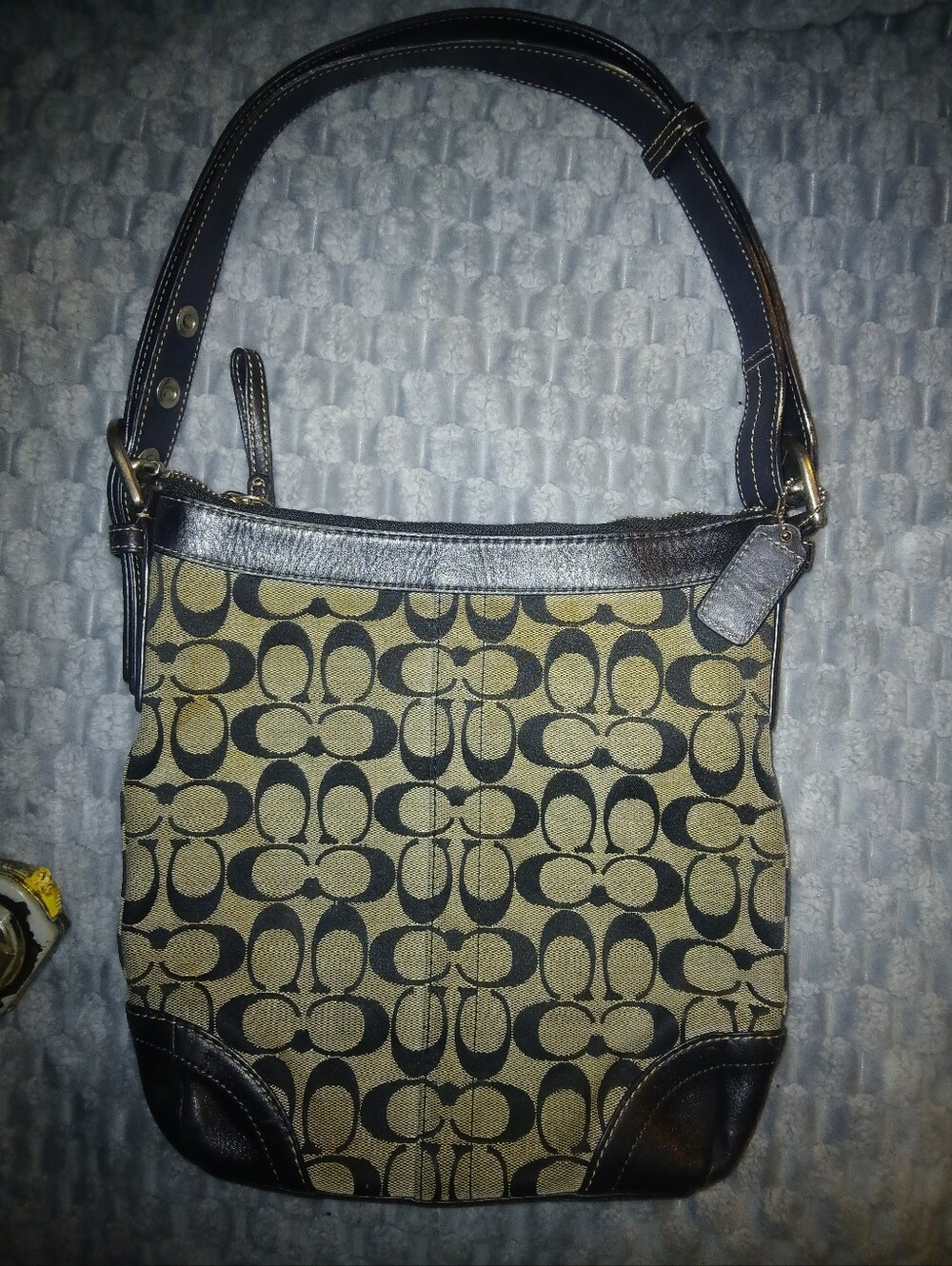 Vintage COACH Signature Jacquard Canvas Shoulder Bag.